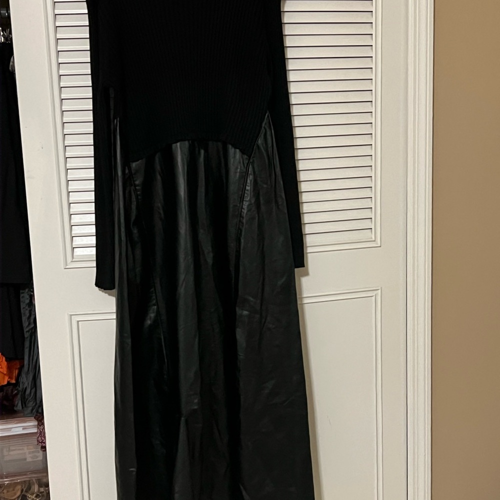 Meena Black Long Sleeve Leather/Knit Maxi Dress *WINTER*